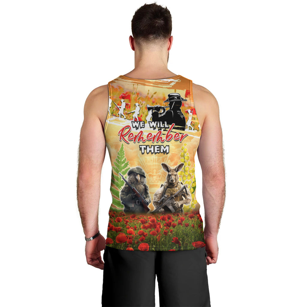 Australia And New Zealand ANZAC Day Men Tank Top Kangaroo And Kiwi Bird Soldiers Lest We Forget