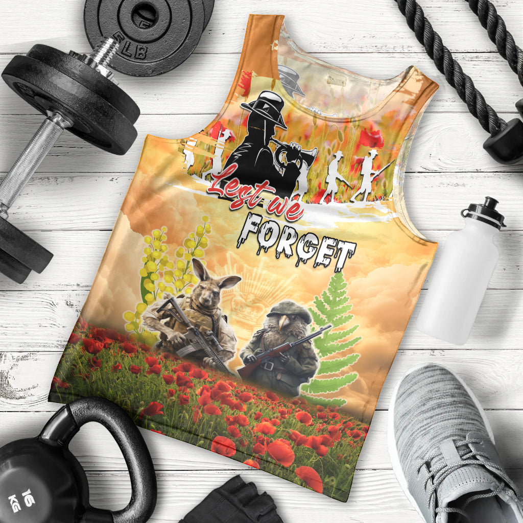 Australia And New Zealand ANZAC Day Men Tank Top Kangaroo And Kiwi Bird Soldiers Lest We Forget