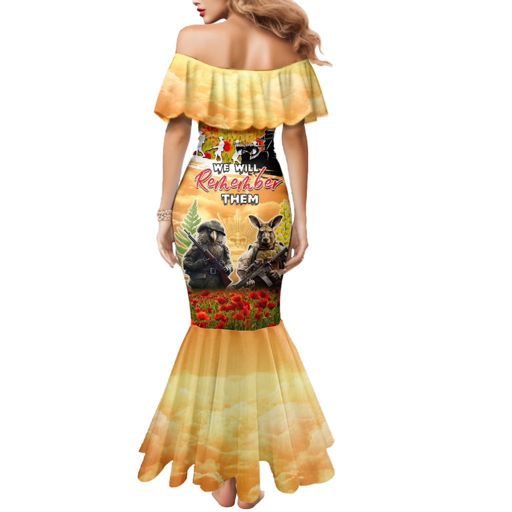 Australia And New Zealand ANZAC Day Mermaid Dress Kangaroo And Kiwi Bird Soldiers Lest We Forget