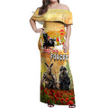 Australia And New Zealand ANZAC Day Off Shoulder Maxi Dress Kangaroo And Kiwi Bird Soldiers Lest We Forget