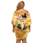 Australia And New Zealand ANZAC Day Off Shoulder Short Dress Kangaroo And Kiwi Bird Soldiers Lest We Forget