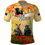 Australia And New Zealand ANZAC Day Polo Shirt Kangaroo And Kiwi Bird Soldiers Lest We Forget