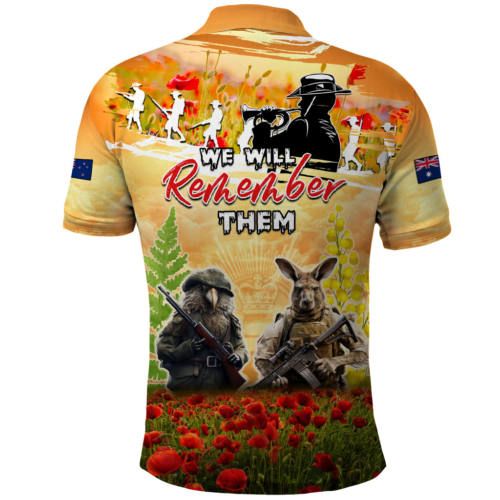 Australia And New Zealand ANZAC Day Polo Shirt Kangaroo And Kiwi Bird Soldiers Lest We Forget