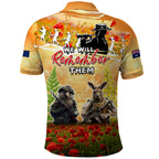 Australia And New Zealand ANZAC Day Polo Shirt Kangaroo And Kiwi Bird Soldiers Lest We Forget