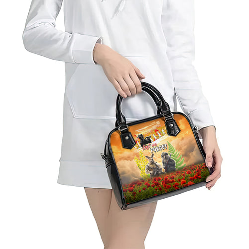 Australia And New Zealand ANZAC Day Shoulder Handbag Kangaroo And Kiwi Bird Soldiers Lest We Forget