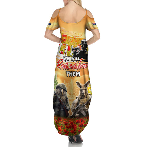 Australia And New Zealand ANZAC Day Summer Maxi Dress Kangaroo And Kiwi Bird Soldiers Lest We Forget