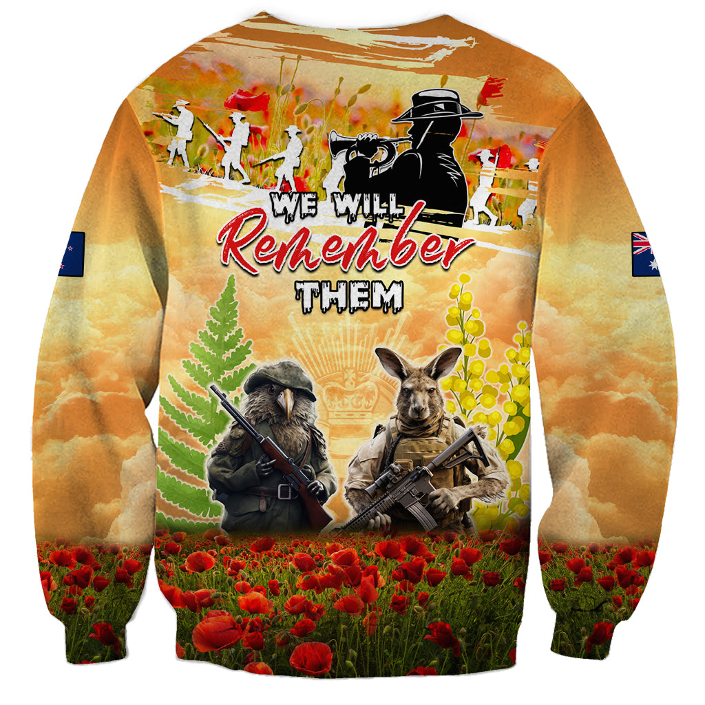Australia And New Zealand ANZAC Day Sweatshirt Kangaroo And Kiwi Bird Soldiers Lest We Forget