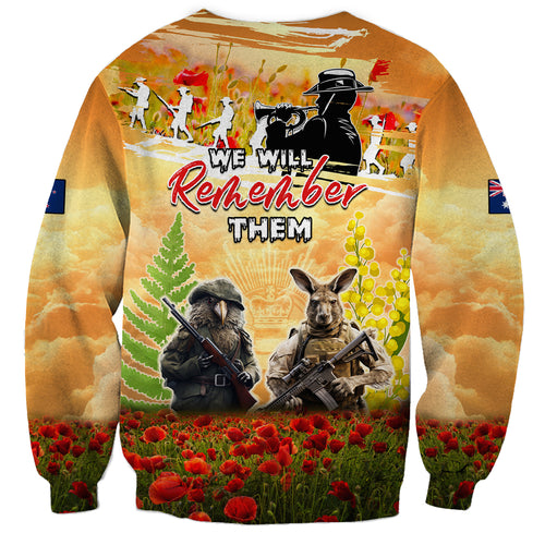 Australia And New Zealand ANZAC Day Sweatshirt Kangaroo And Kiwi Bird Soldiers Lest We Forget