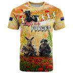 Australia And New Zealand ANZAC Day T Shirt Kangaroo And Kiwi Bird Soldiers Lest We Forget