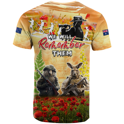 Australia And New Zealand ANZAC Day T Shirt Kangaroo And Kiwi Bird Soldiers Lest We Forget