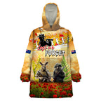 Australia And New Zealand ANZAC Day Wearable Blanket Hoodie Kangaroo And Kiwi Bird Soldiers Lest We Forget