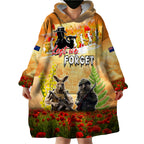 Australia And New Zealand ANZAC Day Wearable Blanket Hoodie Kangaroo And Kiwi Bird Soldiers Lest We Forget