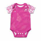 New Zealand Fern Women Rugby Custom Baby Onesie Pink Maori Pattern