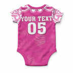 New Zealand Fern Women Rugby Custom Baby Onesie Pink Maori Pattern