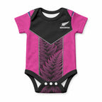 New Zealand Fern Rugby Custom Baby Onesie Pink Maori Pattern