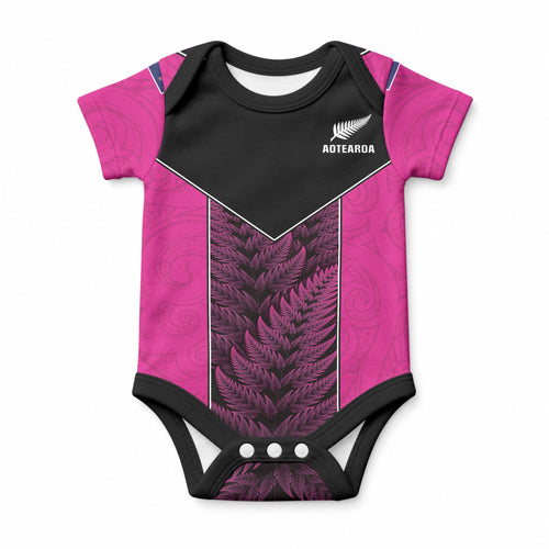 New Zealand Fern Rugby Custom Baby Onesie Pink Maori Pattern