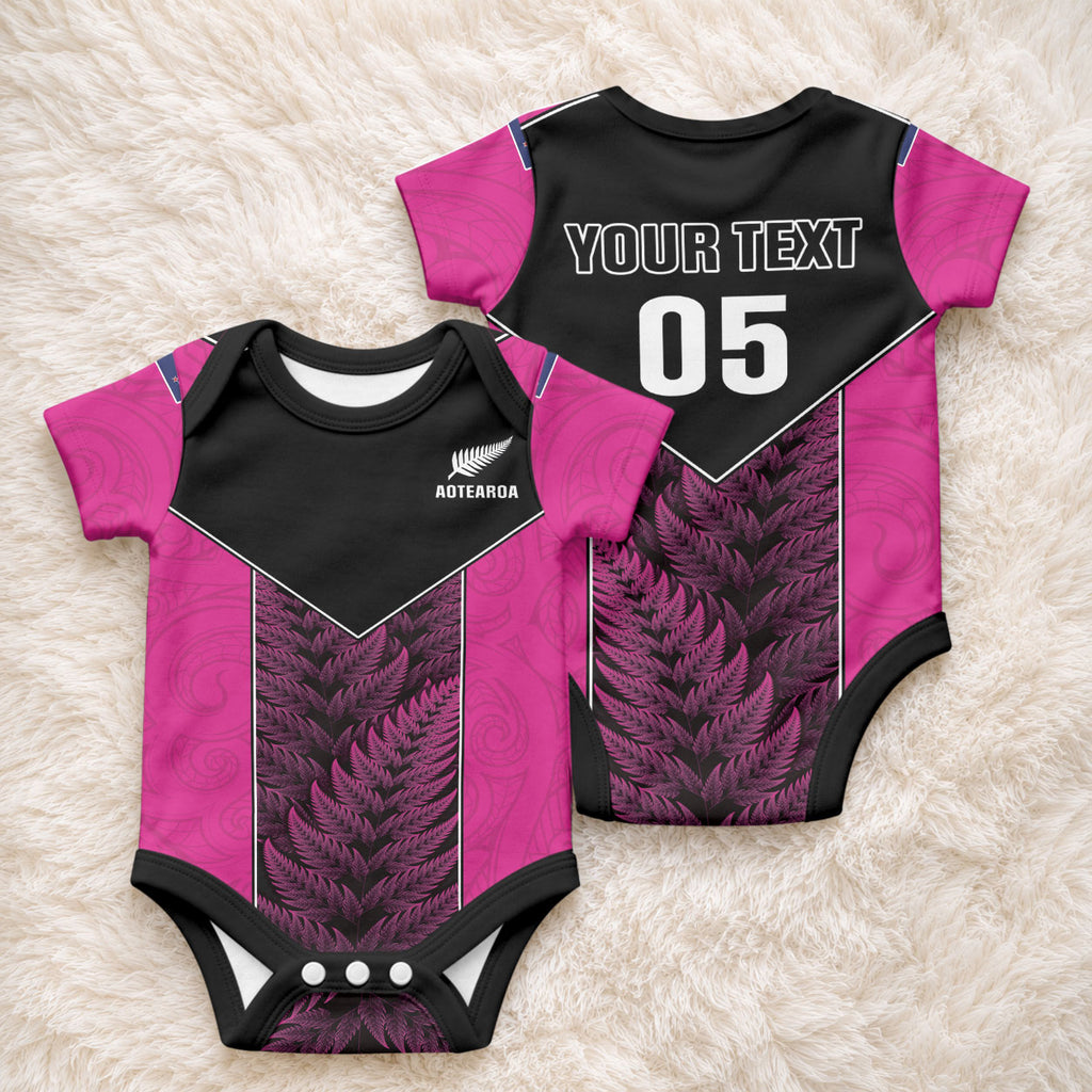 New Zealand Fern Rugby Custom Baby Onesie Pink Maori Pattern