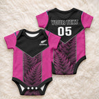 New Zealand Fern Rugby Custom Baby Onesie Pink Maori Pattern