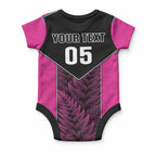 New Zealand Fern Rugby Custom Baby Onesie Pink Maori Pattern