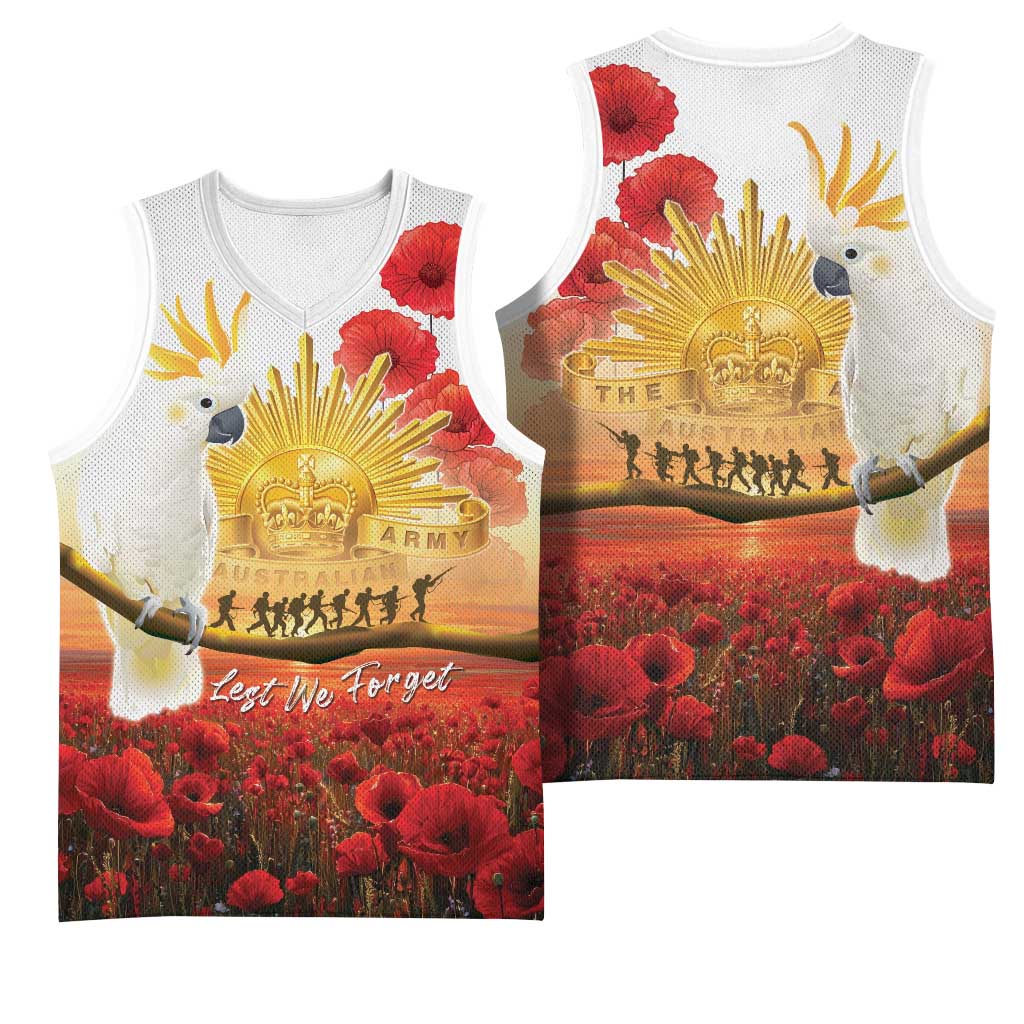 Australia Cockatoo ANZAC Day Basketball Jersey Lest We Forget