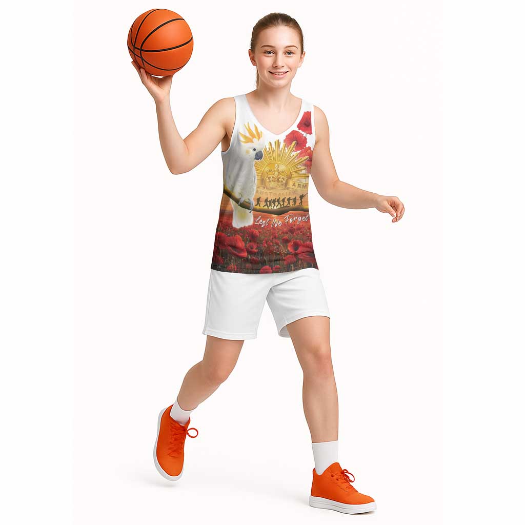 Australia Cockatoo ANZAC Day Basketball Jersey Lest We Forget