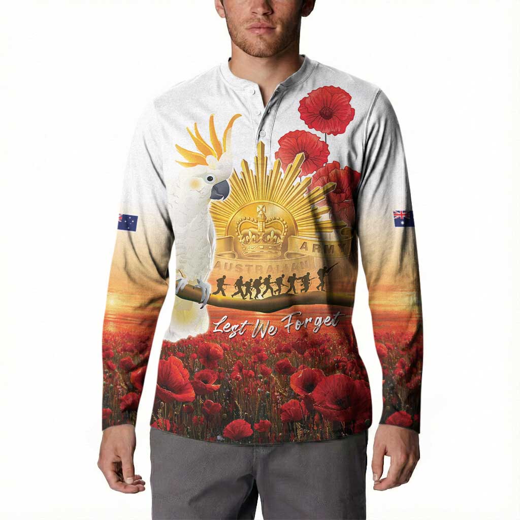 Australia Cockatoo ANZAC Day Button Sweatshirt Lest We Forget
