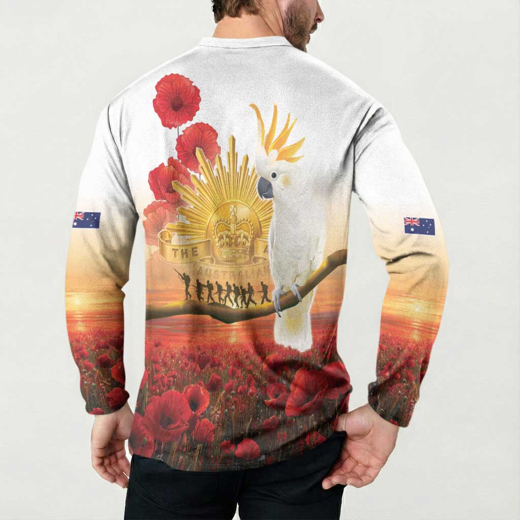 Australia Cockatoo ANZAC Day Button Sweatshirt Lest We Forget
