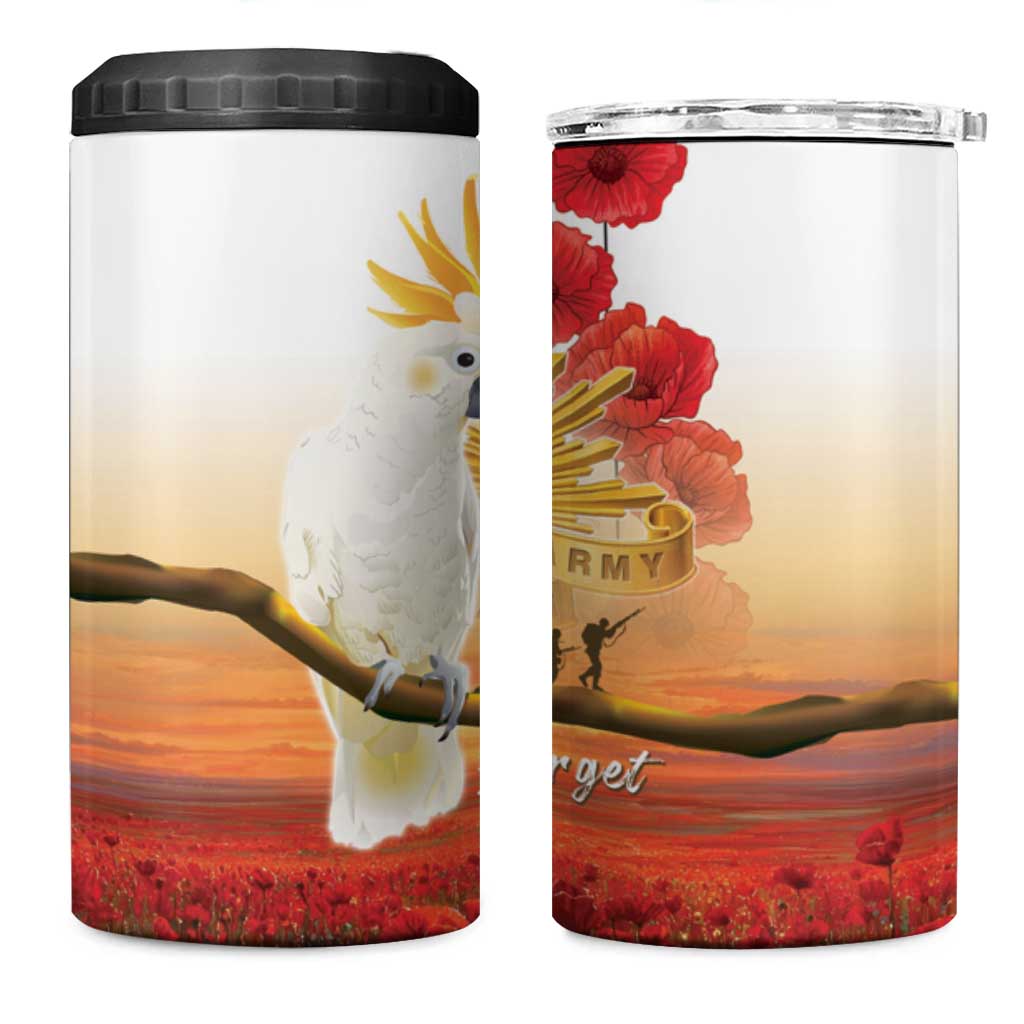 Australia Cockatoo ANZAC Day 4 in 1 Can Cooler Tumbler Lest We Forget