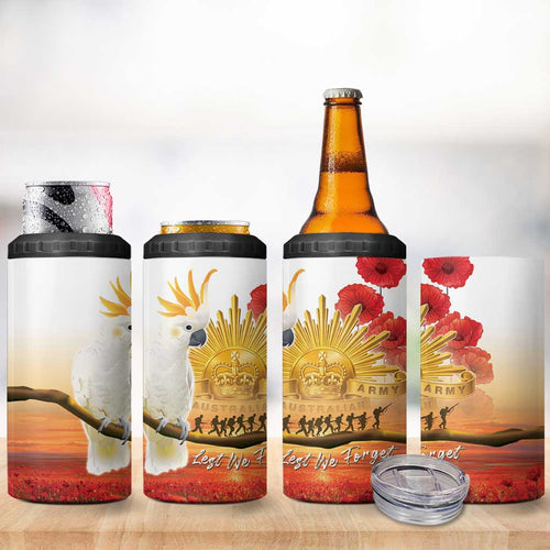 Australia Cockatoo ANZAC Day 4 in 1 Can Cooler Tumbler Lest We Forget