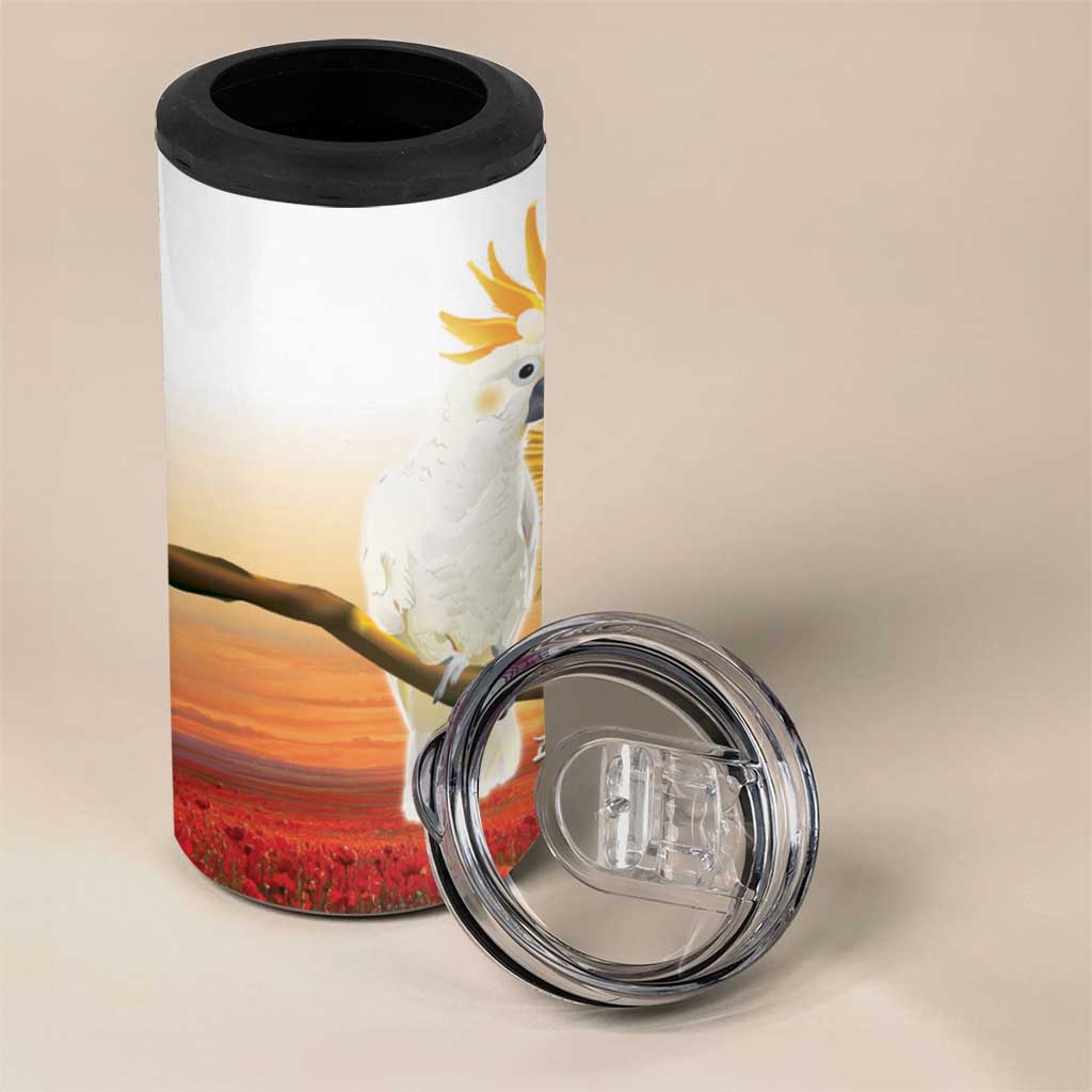 Australia Cockatoo ANZAC Day 4 in 1 Can Cooler Tumbler Lest We Forget