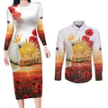 Australia Cockatoo ANZAC Day Couples Matching Long Sleeve Bodycon Dress and Long Sleeve Button Shirt Lest We Forget