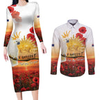 Australia Cockatoo ANZAC Day Couples Matching Long Sleeve Bodycon Dress and Long Sleeve Button Shirt Lest We Forget