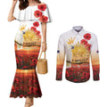 Australia Cockatoo ANZAC Day Couples Matching Mermaid Dress and Long Sleeve Button Shirt Lest We Forget