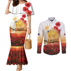 Australia Cockatoo ANZAC Day Couples Matching Mermaid Dress and Long Sleeve Button Shirt Lest We Forget