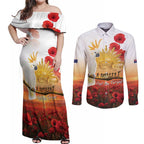 Australia Cockatoo ANZAC Day Couples Matching Off Shoulder Maxi Dress and Long Sleeve Button Shirt Lest We Forget