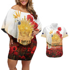 Australia Cockatoo ANZAC Day Couples Matching Off Shoulder Short Dress and Hawaiian Shirt Lest We Forget