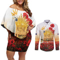 Australia Cockatoo ANZAC Day Couples Matching Off Shoulder Short Dress and Long Sleeve Button Shirt Lest We Forget