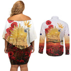 Australia Cockatoo ANZAC Day Couples Matching Off Shoulder Short Dress and Long Sleeve Button Shirt Lest We Forget