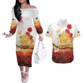 Australia Cockatoo ANZAC Day Couples Matching Off The Shoulder Long Sleeve Dress and Hawaiian Shirt Lest We Forget