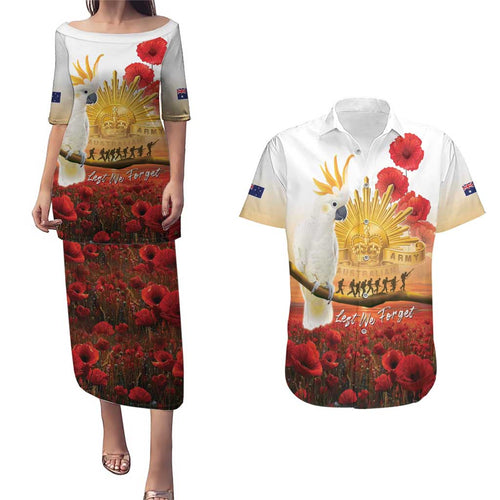 Australia Cockatoo ANZAC Day Couples Matching Puletasi and Hawaiian Shirt Lest We Forget