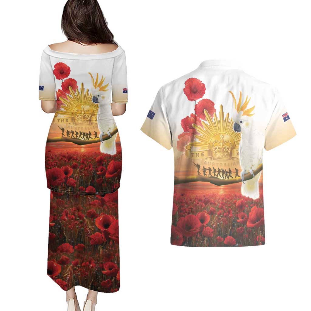 Australia Cockatoo ANZAC Day Couples Matching Puletasi and Hawaiian Shirt Lest We Forget