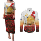 Australia Cockatoo ANZAC Day Couples Matching Puletasi and Long Sleeve Button Shirt Lest We Forget