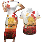 Australia Cockatoo ANZAC Day Couples Matching Short Sleeve Bodycon Dress and Hawaiian Shirt Lest We Forget