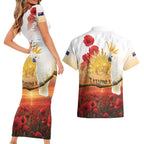 Australia Cockatoo ANZAC Day Couples Matching Short Sleeve Bodycon Dress and Hawaiian Shirt Lest We Forget