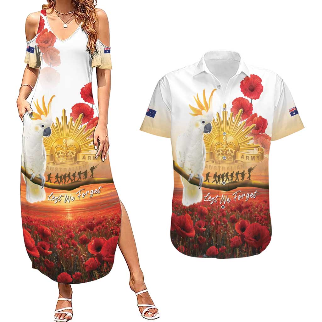 Australia Cockatoo ANZAC Day Couples Matching Summer Maxi Dress and Hawaiian Shirt Lest We Forget