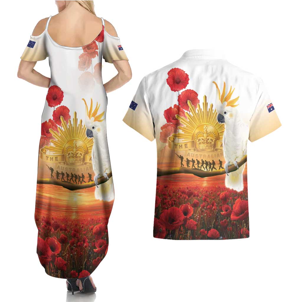 Australia Cockatoo ANZAC Day Couples Matching Summer Maxi Dress and Hawaiian Shirt Lest We Forget
