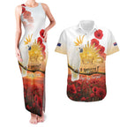 Australia Cockatoo ANZAC Day Couples Matching Tank Maxi Dress and Hawaiian Shirt Lest We Forget