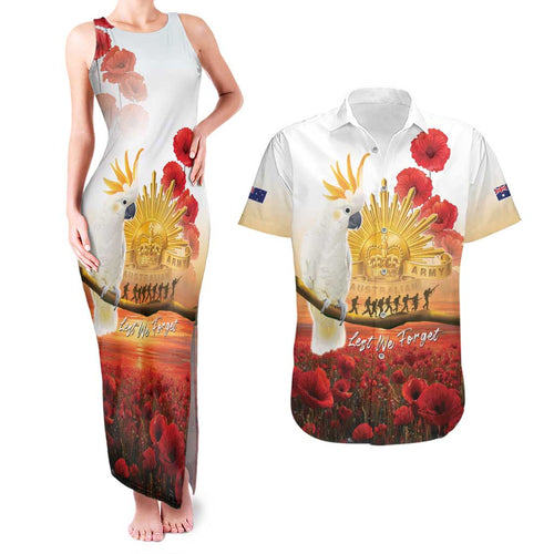 Australia Cockatoo ANZAC Day Couples Matching Tank Maxi Dress and Hawaiian Shirt Lest We Forget