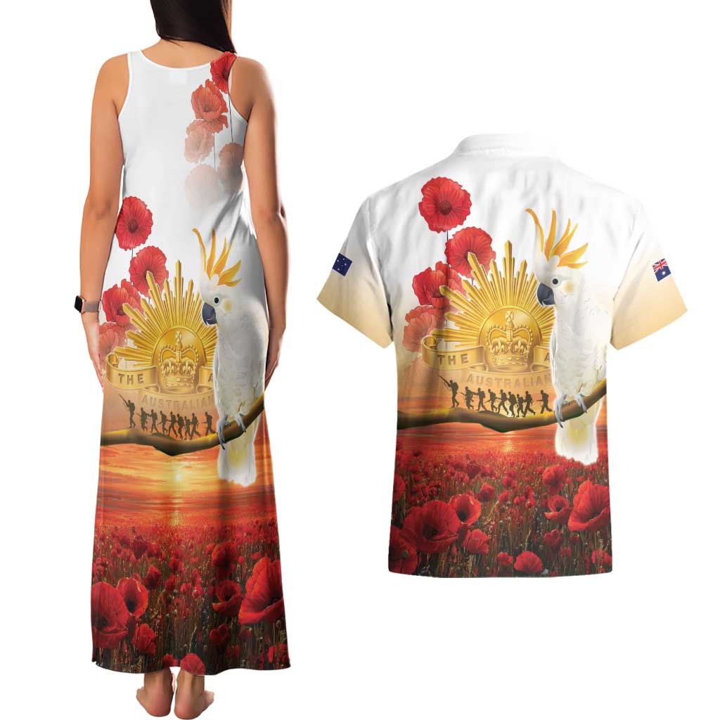 Australia Cockatoo ANZAC Day Couples Matching Tank Maxi Dress and Hawaiian Shirt Lest We Forget