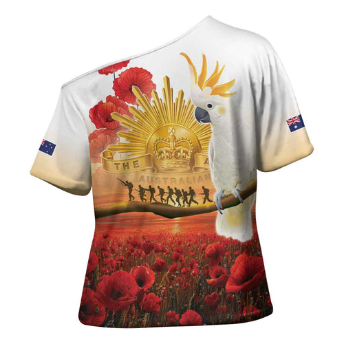 Australia Cockatoo ANZAC Day Cross Shoulder Shirt Lest We Forget
